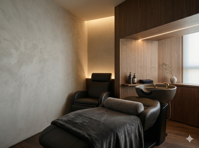 顧客がリラックスできるシャンプーブースの照明と意匠整理